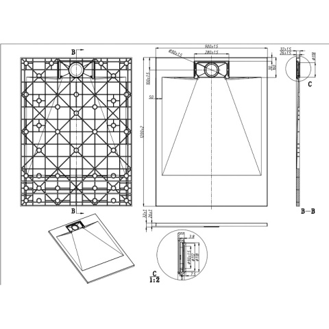 BRODZIK PRYSZNICOWY KAMIENNY PROSTOKĄTNY SLIM MIKO BIAŁY 120x90 CM