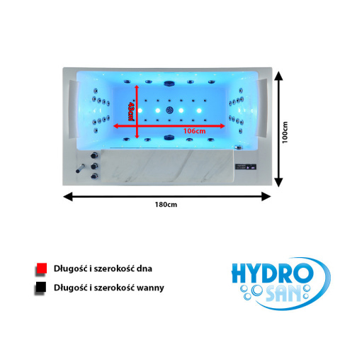 WANNA Z HYDROMASAŻEM MONTANA 925 BIAŁA 180x100 CM