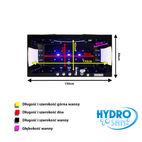 WANNA Z HYDROMASAŻEM IRIS 933A CZARNA FALA 150X84 CM