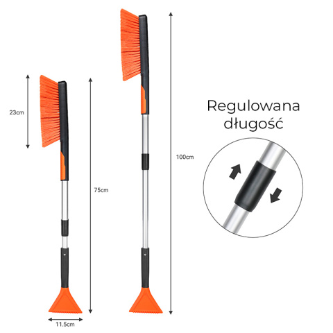 SZCZOTKA SKROBACZKA DO SAMOCHODU 2W1 TELESKOPOWA REGULOWANA ODYN CZARNO-POMARAŃCZOWA 75-110 CM