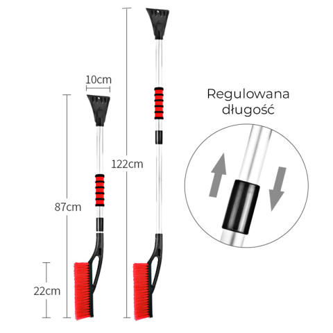 SZCZOTKA SKROBACZKA DO SAMOCHODU 2W1 TELESKOPOWA REGULOWANA THOR CZARNO-CZERWONA 87-122 CM