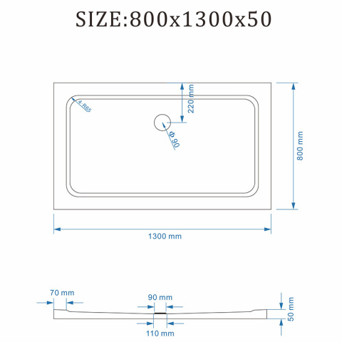 BRODZIK PRYSZNICOWY KAMIENNY PROSTOKĄTNY SLIM SILK CZARNY 130x80 CM