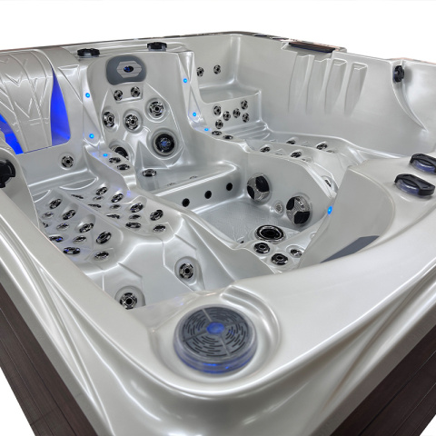 JACUZZI OGRODOWE WANNA SPA747 BIAŁA PERŁA OBUDOWA BRĄZOWA DESKA F21 210x210 CM