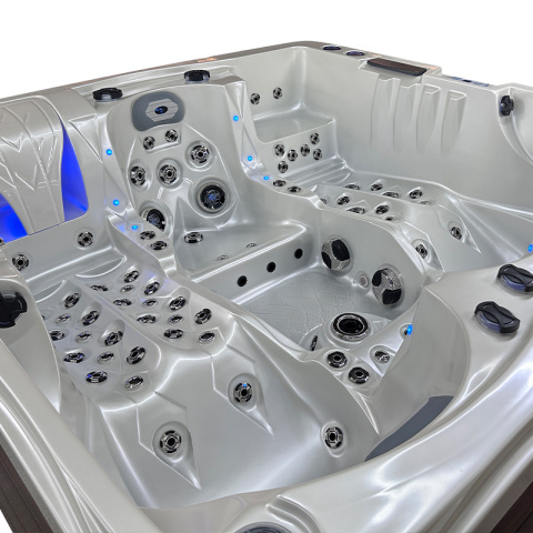 JACUZZI OGRODOWE WANNA SPA747 BIAŁA PERŁA OBUDOWA BRĄZOWA DESKA F21 210x210 CM