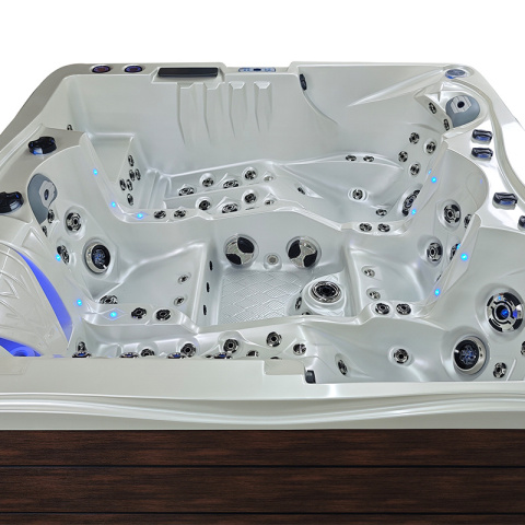 JACUZZI OGRODOWE WANNA SPA747 BIAŁA PERŁA OBUDOWA BRĄZOWA DESKA F21 210x210 CM