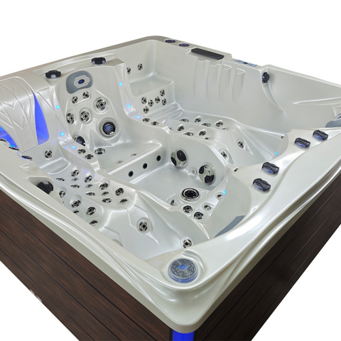 JACUZZI OGRODOWE WANNA SPA747 BIAŁA PERŁA OBUDOWA BRĄZOWA DESKA F21 210x210 CM