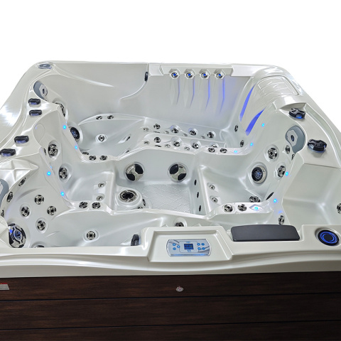 JACUZZI OGRODOWE WANNA SPA747 BIAŁA PERŁA OBUDOWA BRĄZOWA DESKA F21 210x210 CM