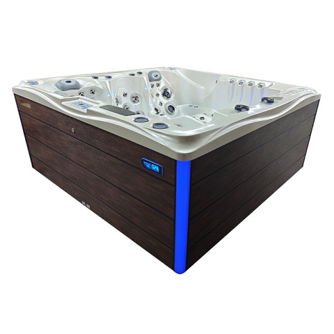 JACUZZI OGRODOWE WANNA SPA747 BIAŁA PERŁA OBUDOWA BRĄZOWA DESKA F21 210x210 CM