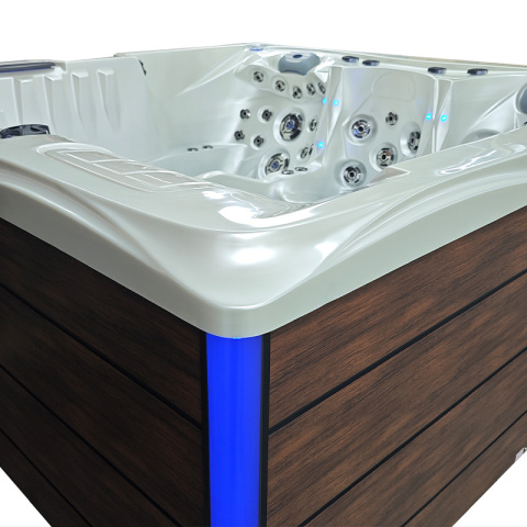 JACUZZI OGRODOWE WANNA SPA747 BIAŁA PERŁA OBUDOWA BRĄZOWA DESKA F21 210x210 CM