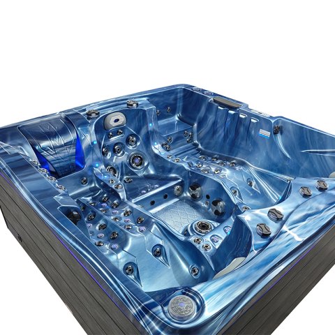 JACUZZI OGRODOWE WANNA SPA747 NIEBIESKA FALA OCEANU OBUDOWA SZARA DESKA F22 210x210 CM