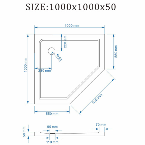 BRODZIK PRYSZNICOWY PIĘCIOKĄTNY SLIM ST08C BIAŁY 100x100 CM