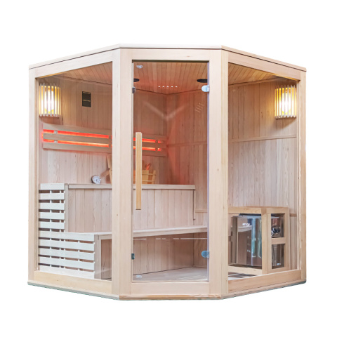 SAUNA FIŃSKA WYSOKOTEMPERATUROWA Z PIECEM BODO7/HARVIA 8KW 5-6 OSOBOWA 180x180 CM