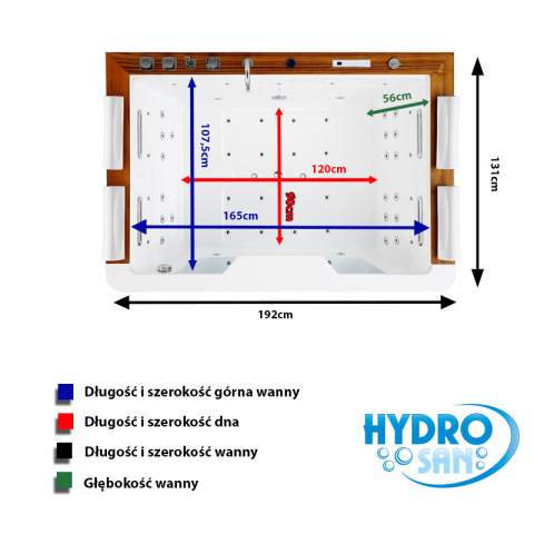 WANNA Z HYDROMASAŻEM ZEFIR 934 BIAŁA 192x131 CM