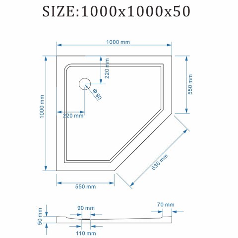 BRODZIK PRYSZNICOWY PIĘCIOKĄTNY SLIM ST08C CZARNY 100x100 CM