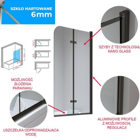 PARAWAN NAWANNOWY PR04 CZARNY 80x140 CM 6 MM