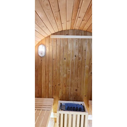 SAUNA OGRODOWA FIŃSKA BECZKA Z PIECEM FORSA 4-6 OSOBOWA 210x180 CM