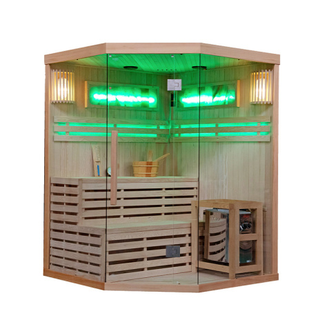 SAUNA FIŃSKA WYSOKOTEMPERATUROWA Z PIECEM KEMI4/HARVIA 6KW 4-5 OSOBOWA 150x150 CM