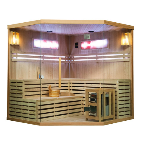 SAUNA FIŃSKA WYSOKOTEMPERATUROWA Z PIECEM KEMI6/HARVIA 8KW 5-6 OSOBOWA 200x200 CM