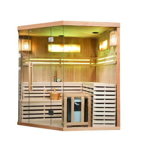 SAUNA FIŃSKA WYSOKOTEMPERATUROWA Z PIECEM KEMI6/HARVIA 8KW 5-6 OSOBOWA 200x200 CM