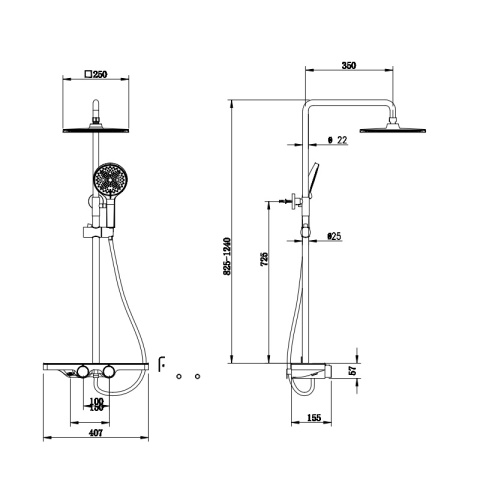 BATERIA PRYSZNICOWA Z DESZCZOWNICĄ F13A CHROM