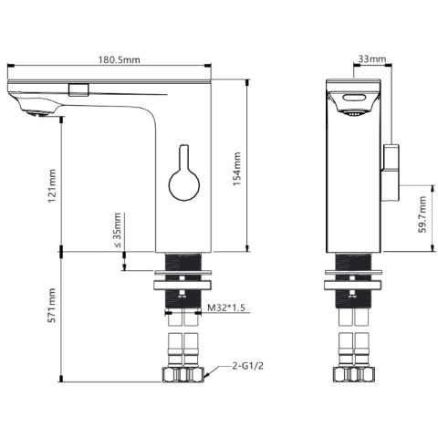 BATERIA ŁAZIENKOWA BEZDOTYKOWA F14A CHROM LCD