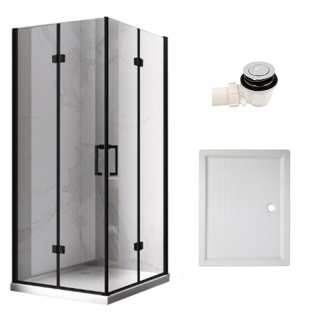 KABINA PRYSZNICOWA PROSTOKĄTNA Z BRODZIKIEM KZ12A/SXL03B CZARNA/BIAŁY 90x80 CM