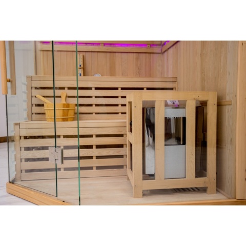 SAUNA FIŃSKA WYSOKOTEMPERATUROWA Z PIECEM OSLO7/HARVIA 8KW 5-6 OSOBOWA 180x180 CM