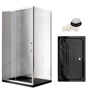 KABINA PRYSZNICOWA PROSTOKĄTNA Z BRODZIKIEM KZ103A/SXL03C CHROM/CZARNY 100x80 CM