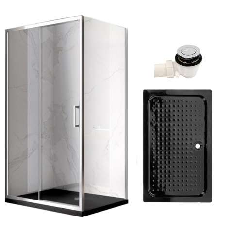 KABINA PRYSZNICOWA PROSTOKĄTNA Z BRODZIKIEM KZ103A/SXL03C CHROM/CZARNY 100x80 CM