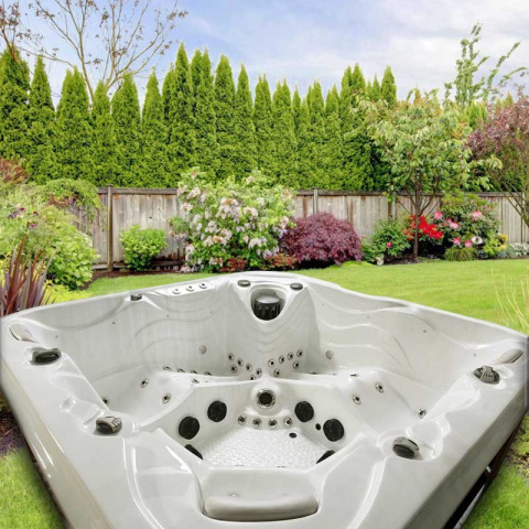 JACUZZI OGRODOWE WANNA SPA560 BIAŁA PERŁA OBUDOWA SZARA 220x220 CM