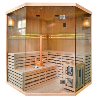 SAUNA FIŃSKA WYSOKOTEMPERATUROWA Z PIECEM OSLO6/HARVIA 8KW 5-6 OSOBOWA 200x200 CM