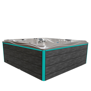 JACUZZI OGRODOWE WANNA SPA746 BIAŁA PERŁA OBUDOWA SZARA DESKA F22 230x230 CM