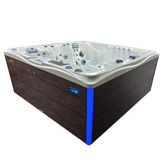 JACUZZI OGRODOWE WANNA SPA747 BIAŁA PERŁA OBUDOWA BRĄZOWA DESKA F21 210x210 CM