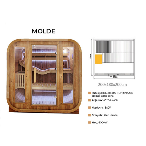 SAUNA OGRODOWA FIŃSKA BECZKA Z PIECEM MOLDE 2-4 OSOBOWA 180x200 CM