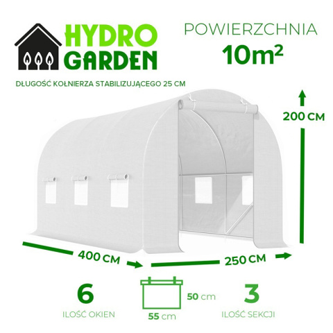 TUNEL OGRODOWY FOLIOWY SZKLARNIA 10m2 TF04W 4x2,5m BIAŁY SOLIDNY