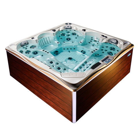 JACUZZI OGRODOWE WANNA SPA746 BIAŁA PERŁA OBUDOWA BRĄZOWA DESKA F21 230x230 CM