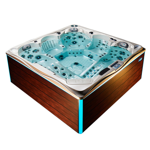 JACUZZI OGRODOWE WANNA SPA746 BIAŁA PERŁA OBUDOWA BRĄZOWA DESKA F21 230x230 CM