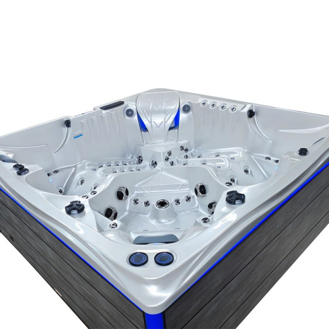 JACUZZI OGRODOWE WANNA SPA746 BIAŁA PERŁA OBUDOWA SZARA DESKA F22 230x230 CM