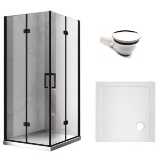 KABINA PRYSZNICOWA KWADRATOWA Z BRODZIKIEM KZ08B/ST02A CZARNA/BIAŁY 80x80 CM