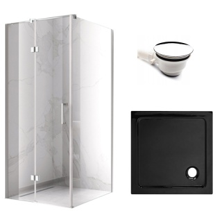 KABINA PRYSZNICOWA KWADRATOWA Z BRODZIKIEM KZ01C/ST02B CHROM/CZARNY 90X90 CM