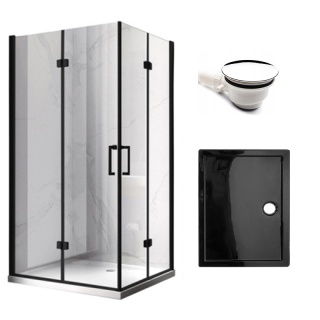 KABINA PRYSZNICOWA PROSTOKĄTNA + BRODZIK KZ12A/ST03E CZARNA/CZARNY 90x80 CM
