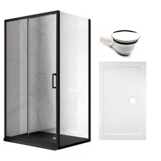 KABINA PRYSZNICOWA PROSTOKĄTNA Z BRODZIKEM KZ103A/ST03A CZARNA/BIAŁY 100x80 CM