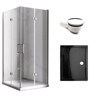 KABINA PRYSZNICOWA PROSTOKĄTNA Z BRODZIKIEM KZ12A/ST03E CHROM/CZARNY 90x80 CM