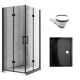 KABINA PRYSZNICOWA PROSTOKĄTNA Z BRODZIKIEM KZ12A/ST03E CZARNA/CZARNY 90x80 CM