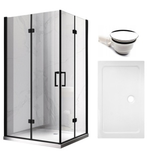 KABINA PRYSZNICOWA PROSTOKĄTNA Z BRODZIKIEM KZ12B/ST03A CZARNA/BIAŁY 100x80 CM