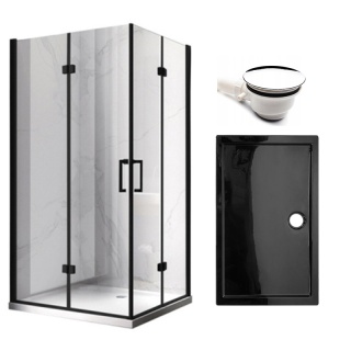 KABINA PRYSZNICOWA PROSTOKĄTNA Z BRODZIKIEM KZ12B/ST03A CZARNA/CZARNY 100x80 CM
