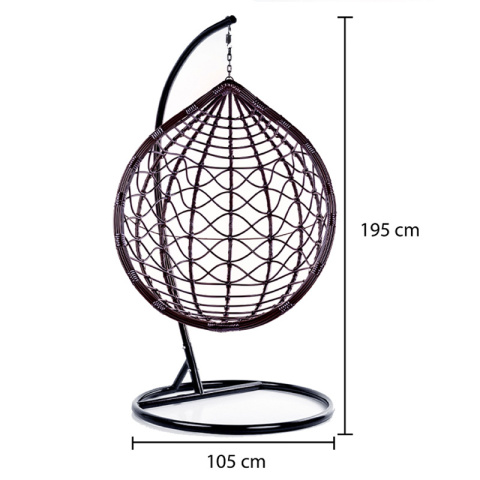 FOTEL OGRODOWY WISZĄCY KOKON DUŻY KOSZ VEGAS BRĄZOWY Z PODSTAWĄ PODUSZKA CZARNA