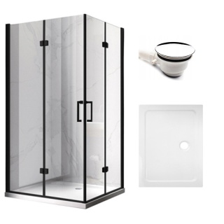 KABINA PRYSZNICOWA PROSTOKĄTNA + BRODZIK KZ12A/ST03E CZARNA/BIAŁY 90x80 CM