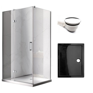 KABINA PRYSZNICOWA PROSTOKĄTNA Z BRODZIKIEM KZ02A/ST03E CHROM/CZARNY 90x80 CM