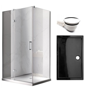 KABINA PRYSZNICOWA PROSTOKĄTNA Z BRODZIKIEM KZ02B/ST03A CHROM/CZARNY 100x80 CM